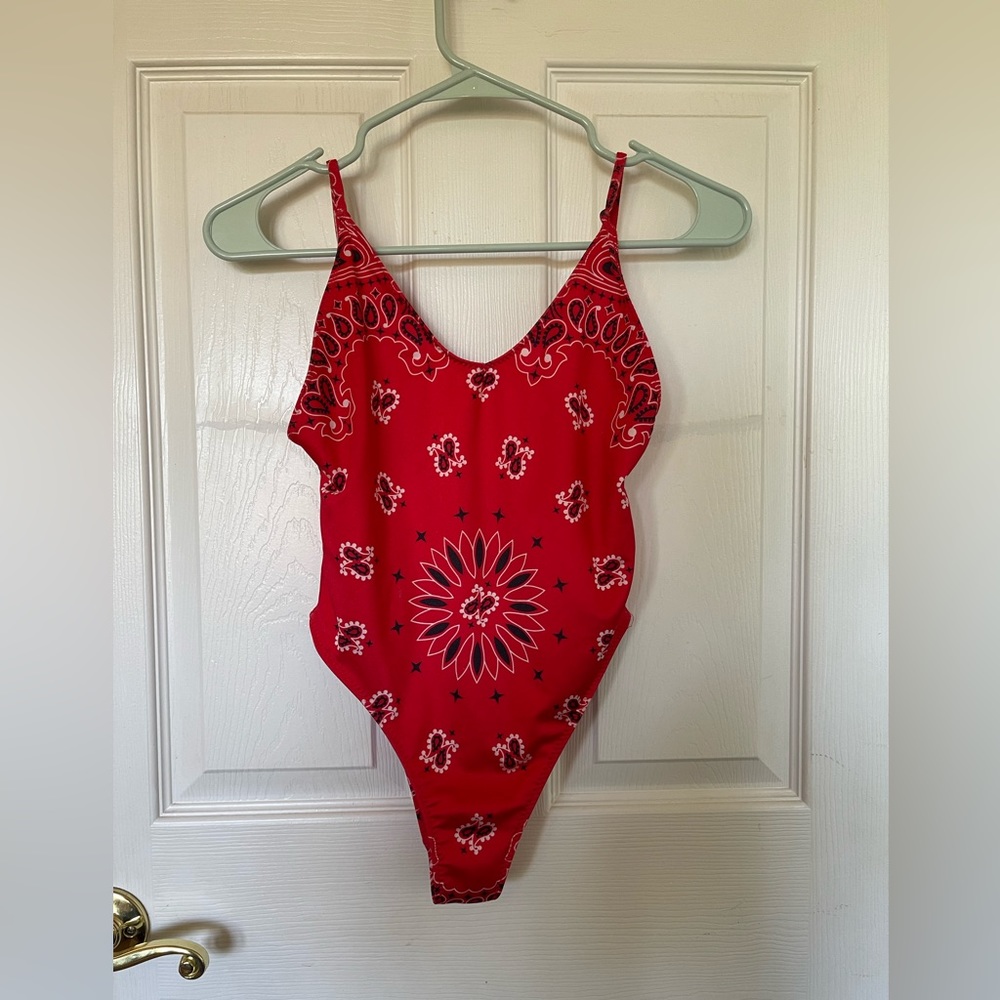 Forever 21 red, black and white bandana sprint bathing suit.
